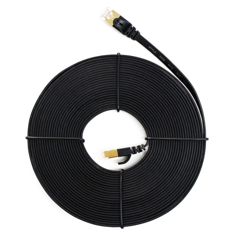 Tera Grand - 25FT - CAT7 10 Gigabit Ethernet Ultra Flat Patch Cable for Modem Router LAN Network, Gold Plated Shielded RJ45 Connectors, Faster Than CAT6a CAT6 CAT5e, Black - Image 2